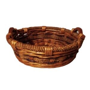 Beautiful‎ Woven Rustic Rattan Fruit Bread Basket Round With Handles